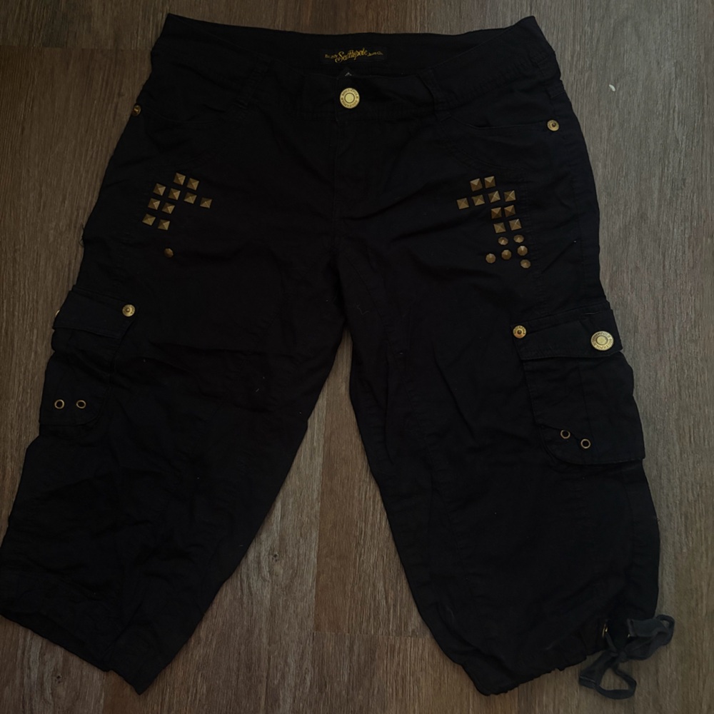 South Pole Black Cropped Jeans with Gold Accents
